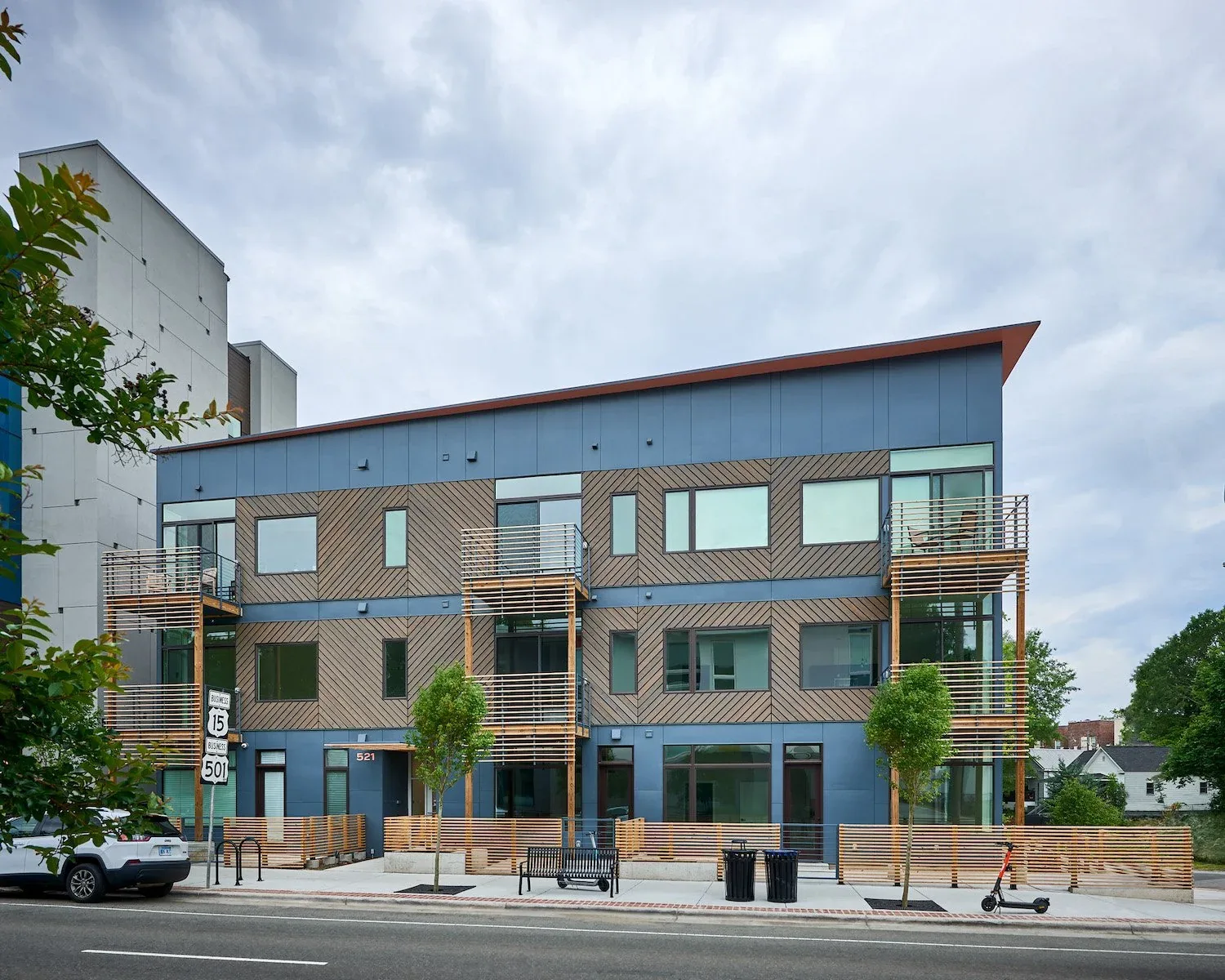 Durham multi-family building from the sidewalk